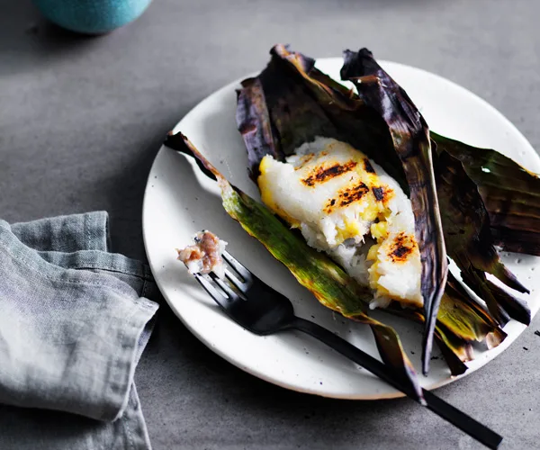 David Thompson's grilled sticky rice with banana paste