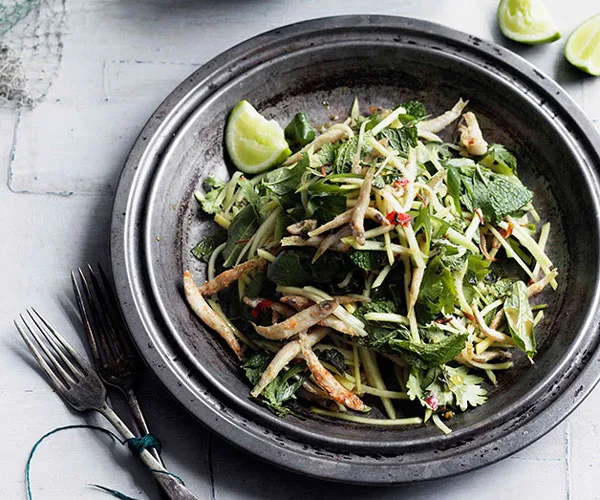 Crisp chilli whitebait and green mango salad