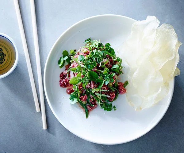 Beef tartare with herbs and nuoc cham