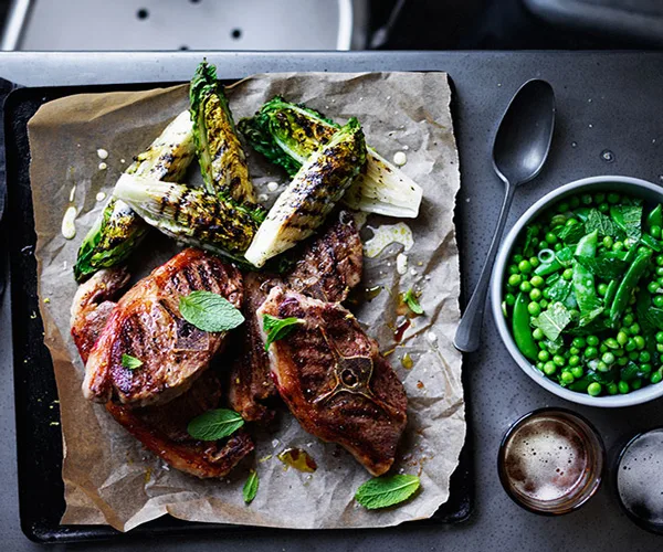 Barnsley chops with charred lettuce and peas
