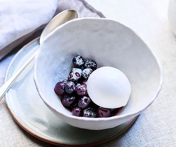 Coconut sorbet, blueberries and rosemary