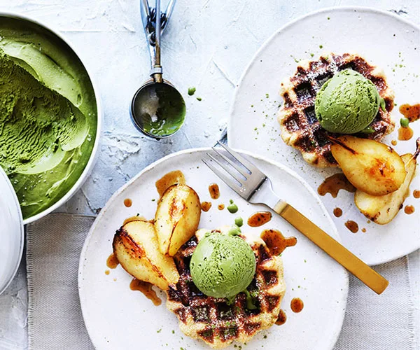 Ginger waffles with matcha ice-cream recipe