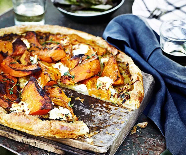 Pumpkin, goat's curd and thyme tart