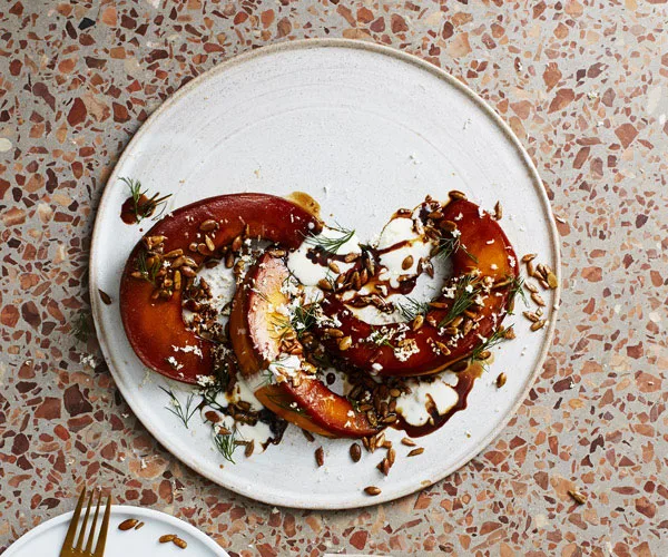 Tamari-roasted pumpkin, sunflower and horseradish
