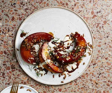 Tamari-roasted pumpkin, sunflower and horseradish