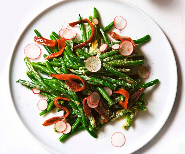 Andrew McConnells green bean salad with anchovy and mustard dressing Andrew McConnells green bean salad with anchovy and mustard dressing