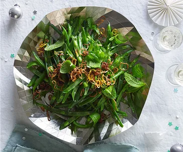 Green bean salad with mint, fried shallot and lemon