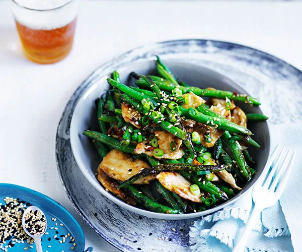 Miso chicken and green beans with sesame