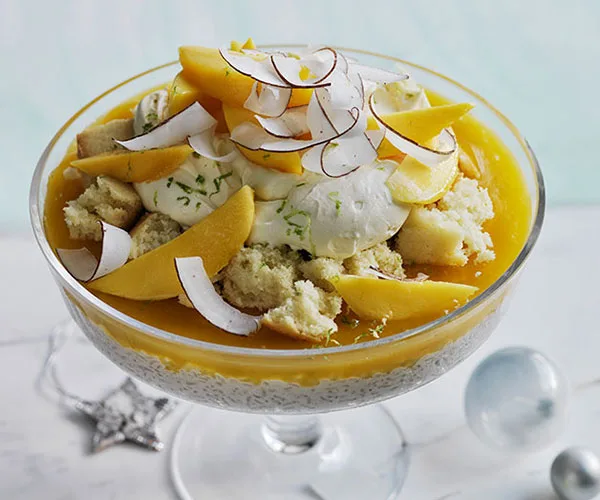 Mango and coconut trifle