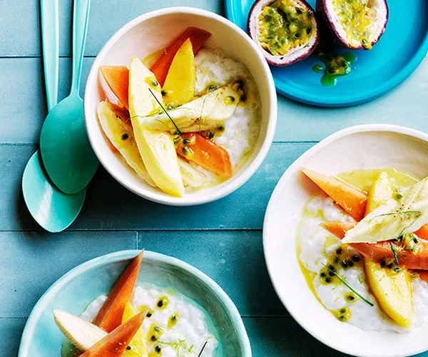 Mango and papaya with coconut tapioca and lime syrup