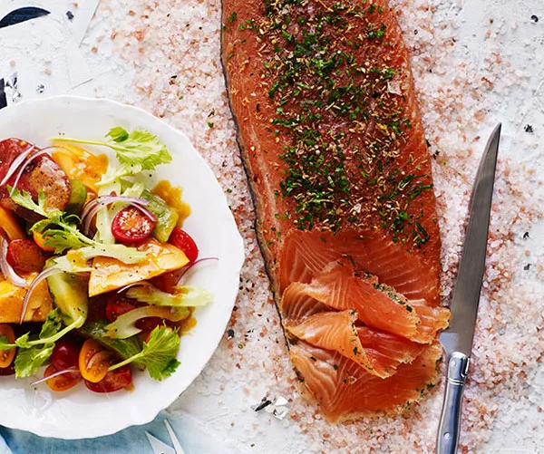 Cured salmon with Bloody Mary salad