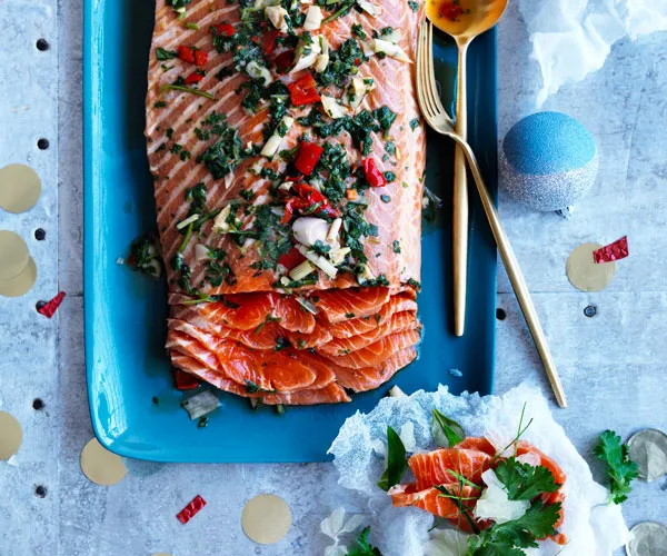 Asian-style cured trout with rice paper crackers