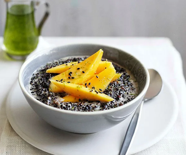 Black quinoa with coconut, mango and kaffir lime syrup