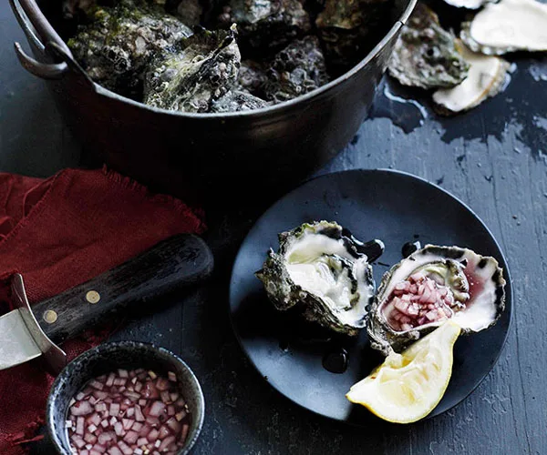 Freshly shucked oysters and mignonette