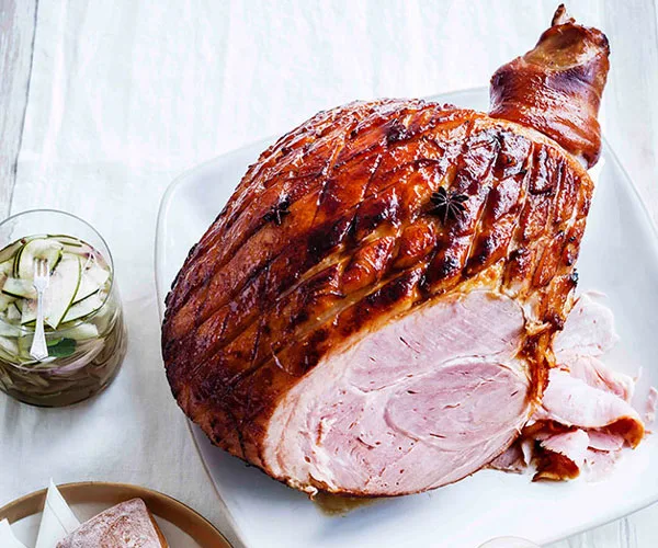 Glazed ham with pickled watermelon rind recipe | Gourmet Traveller