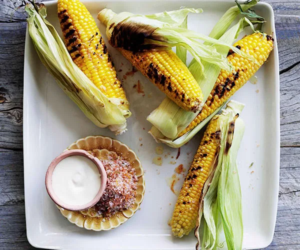 Barbecued corn with chipotle salt and sour cream