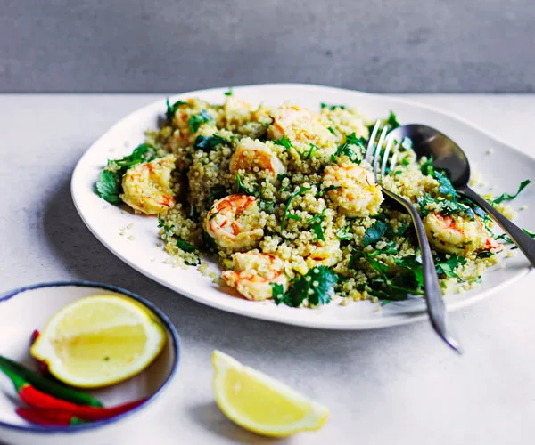 Prawns with saffron and quinoa