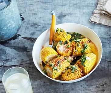 Corn with herb butter and chipotle salt