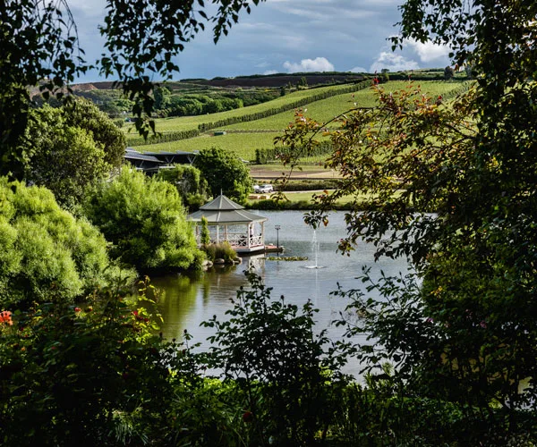 The gardens and lake at Josef Chromy Wines.