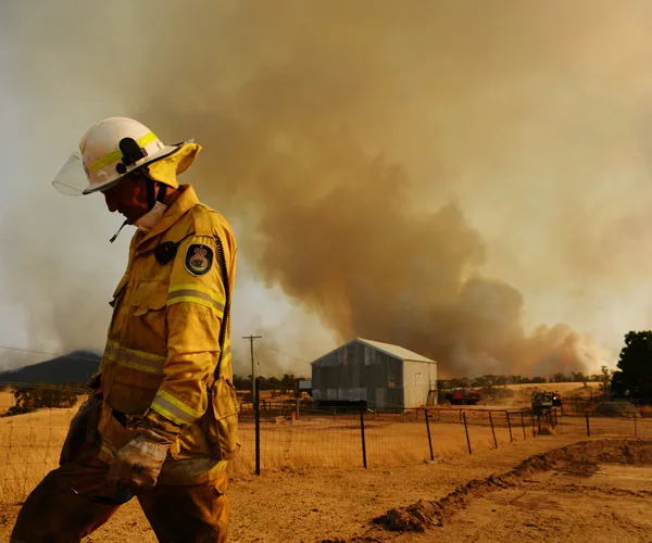 Rural Fire Service firefighter Trevor Stewart views a flank of a fire on January 11, 2020 in Tumburumba, Australia.