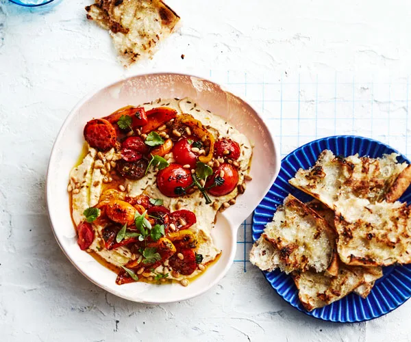 Hummus recipe with blistered tomatoes | Gourmet Traveller