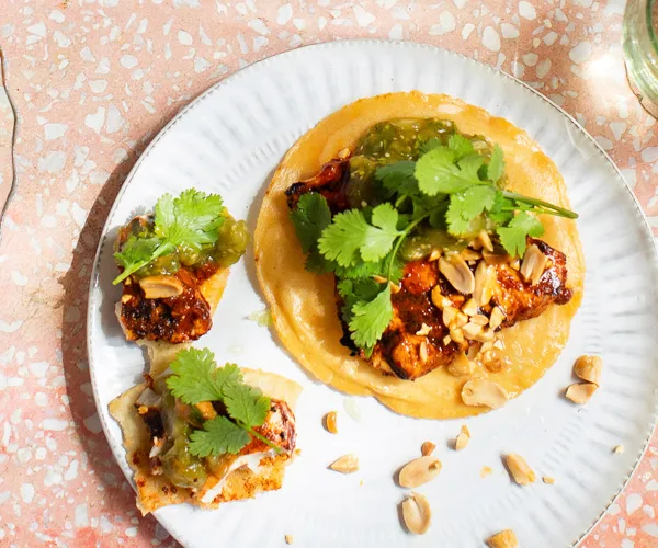 Tostada with achiote grilled albacore