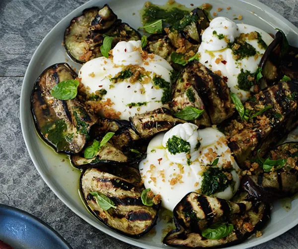 Burrata with char-grilled eggplant