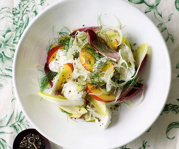Buffalo mozzarella with nectarine, witlof and Champagne dressing