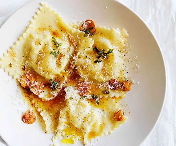 Quail egg and ricotta ravioli