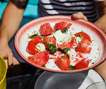 Tomato salad with feta and basil