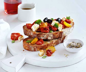 Scorched tomatoes and feta on sourdough