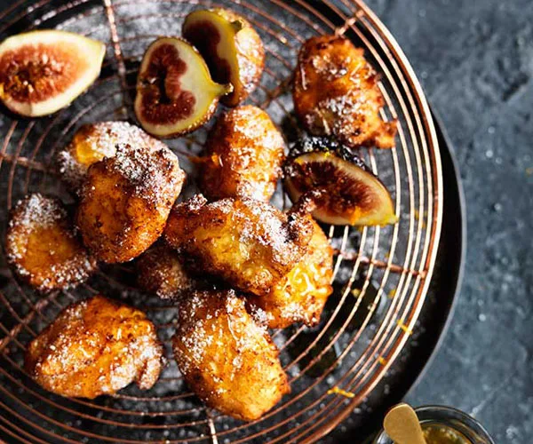 Ricotta fritters with honey and figs