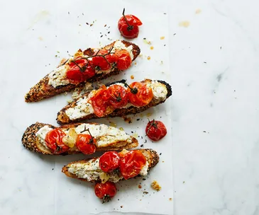 herbed ricotta and roasted-tomato bruschetta