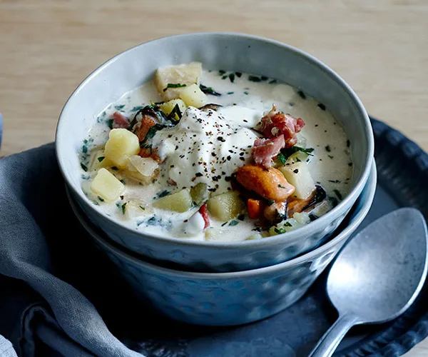 Mussel chowder with crème fraîche