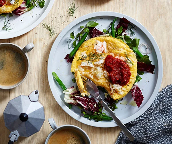 Proud Mary Café's crab and potato omelette, kasundi, herbed crème fraiche