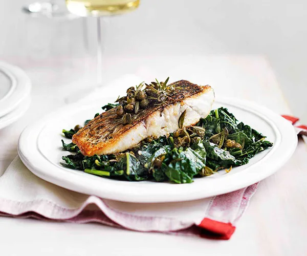 Barramundi with cavolo nero and capers