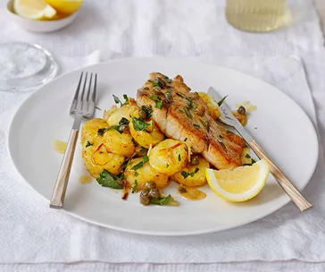Roast barramundi with kipfler potatoes and celeriac