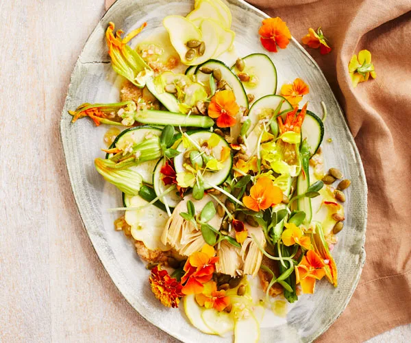 Raw zucchini, pine nut and miso salad