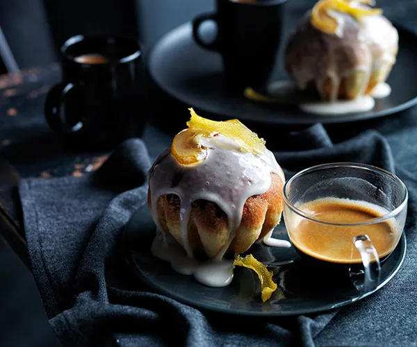 Glazed pear and sour cream buns