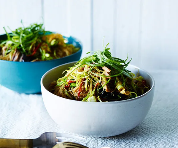 Roast duck, Brussels sprouts and noodles