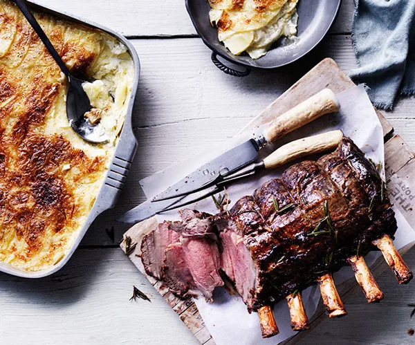 Rib roast with potato gratin