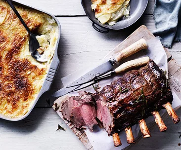 Rib roast with potato gratin