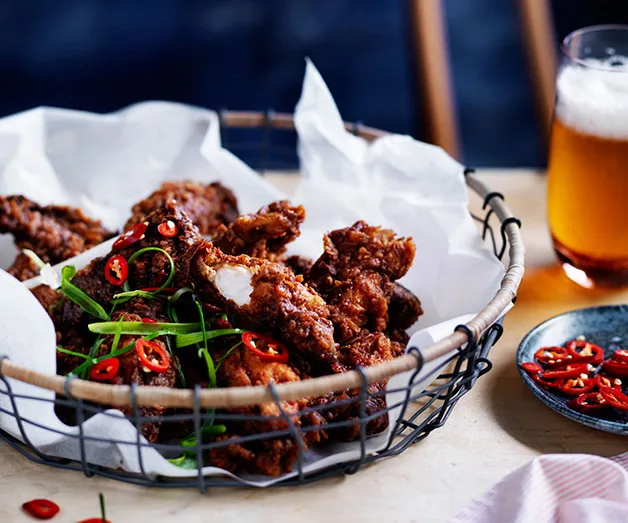 Salt-and-pepper chicken spare ribs with tamarind hot sauce