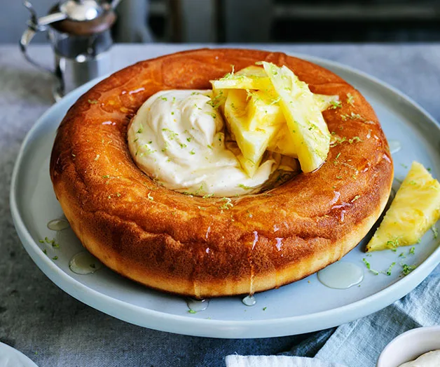 Rum savarin with coconut cream and pineapple