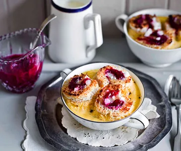 Rhubarb and custard bread pudding