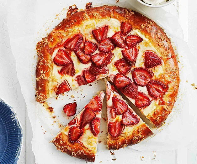 Orange-scented brioche with brown sugar labne and strawberries