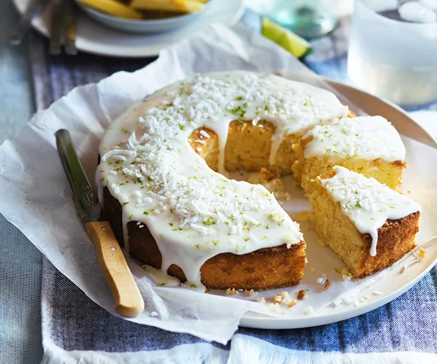 Lime and coconut cake with pineapple glaze