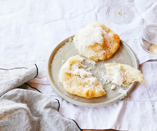 Fico’s pizza fritta with bagna cauda and Parmigiano-Reggiano