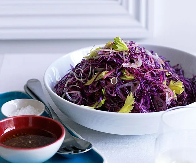 Red cabbage, apple and celery salad