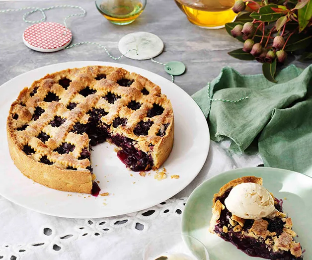 Blueberry crostata with hazelnut and crème fraîche ice-cream